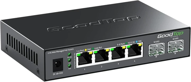 Main image of 2.5Gb PoE++ Switch Managed, 4 x 2.5G 90W PoE + 2 x 10G SFP+, 105W Budget