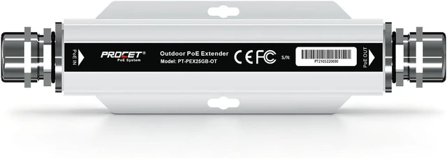 Main image of PROCET 2.5GbE PoE Extender Outdoor 72W PoE++ Passthrough, 328FT Repeat, 6KV Surge Protection, -40 to 149, Aluminum Alloy for mmWave Bridge/Access Point, CCTV Camera, RFID Reader, Radar Speed Sign