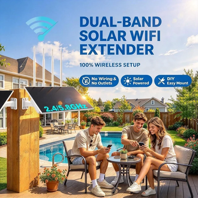 Alt view image 2 of 7 - Outdoor WiFi Extender Solar Powered, Dual Band WiFi Booster E9