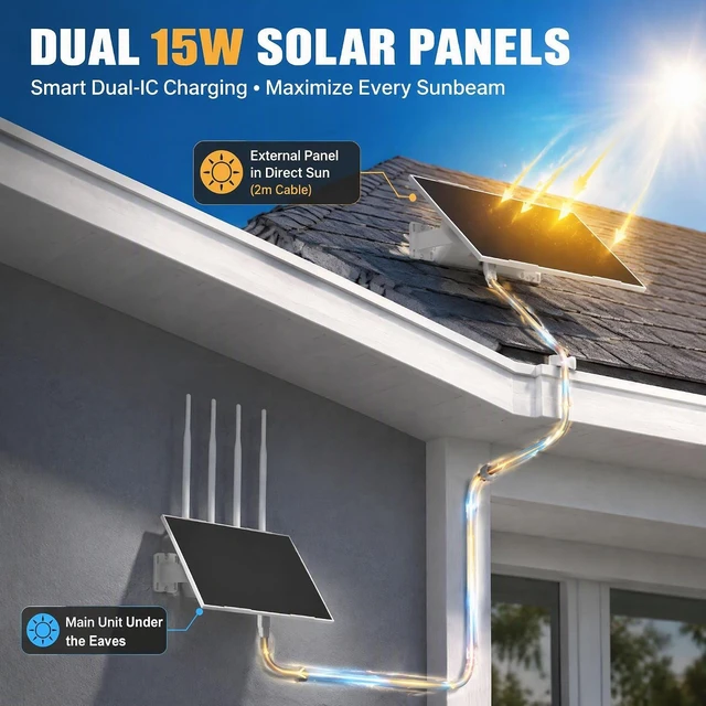 Alt view image 3 of 7 - Outdoor WiFi Extender Solar Powered, Dual Band WiFi Booster E9