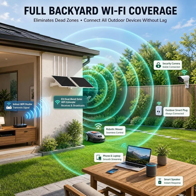 Alt view image 4 of 7 - Outdoor WiFi Extender Solar Powered, Dual Band WiFi Booster E9
