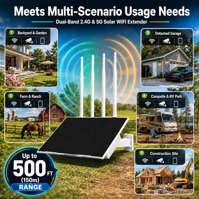 Alt view image 6 of 7 - Outdoor WiFi Extender Solar Powered, Dual Band WiFi Booster E9