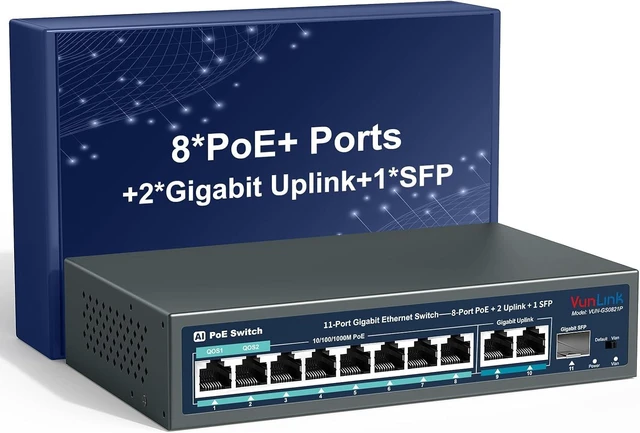 Main image of 8-Port Gigabit PoE Switch, 2 Gigabit Uplinks, 1 Gigabit SFP, 120W PoE Power