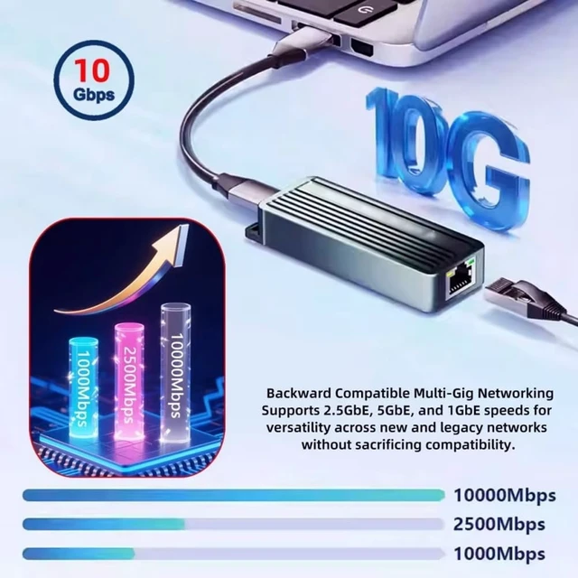 Alt view image 3 of 6 - Ethernet Adapter Aluminum USB-C 10Gbps RTL8159 for Home Setup