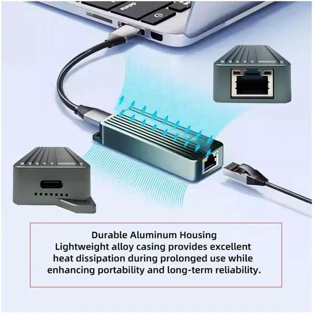 Alt view image 4 of 6 - Ethernet Adapter Aluminum USB-C 10Gbps RTL8159 for Home Setup