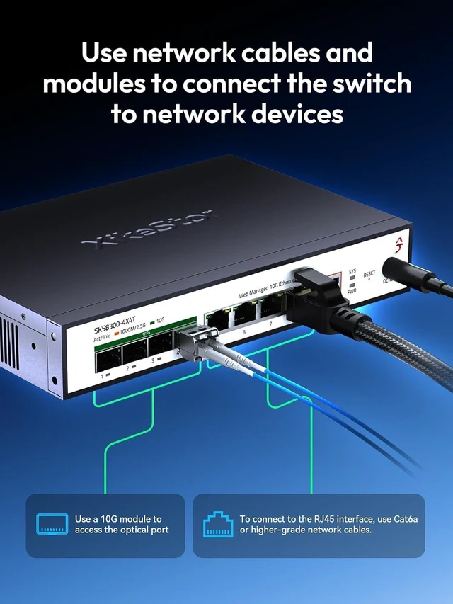 Alt view image 5 of 7 - 10G Managed Switch, 8-Port Multi-Gigabit Layer 3 Switch with 4×10G RJ45 + 4×10G SFP+ Ports, 1G/2.5G/5G/10G Ethernet, 160Gbps Switching Capacity, VLAN, LACP, ACL, Web/CLI/SNMP/Telnet/SSH