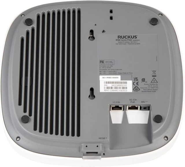 Alt view image 7 of 7 - RUCKUS R560 Wi-Fi 6E Indoor Access Point, Tri-Band 802.11ax 2x2:2 (2.4/5/6GHz), Up to 4.7 Gbps, 1536 Clients, 5GbE PoE + 1GbE Ports, BLE/Zigbee, USB 2.0, 901-R560-US00