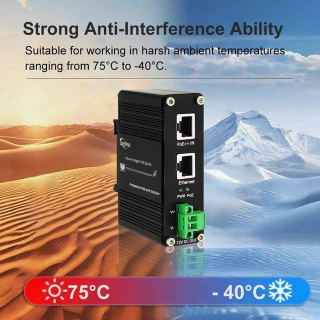Alt view image 6 of 7 - IEEE802.3at/af/bt 12VDC 1000Mbps Industrial 95W PoE++ Splitter