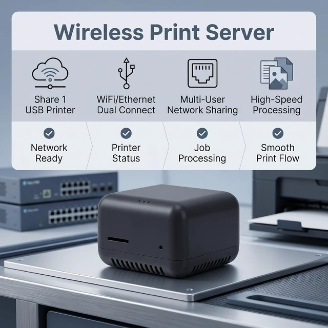 Alt view image 3 of 7 - Wireless Print Server, USB 2.0 Print Server Adapter