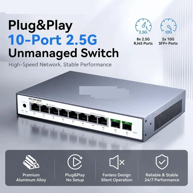Alt view image 2 of 4 - SKS1200-8E2X Unmanaged Switch Ethernet 8X 2.5G RJ45 Ports2x 10G SFP