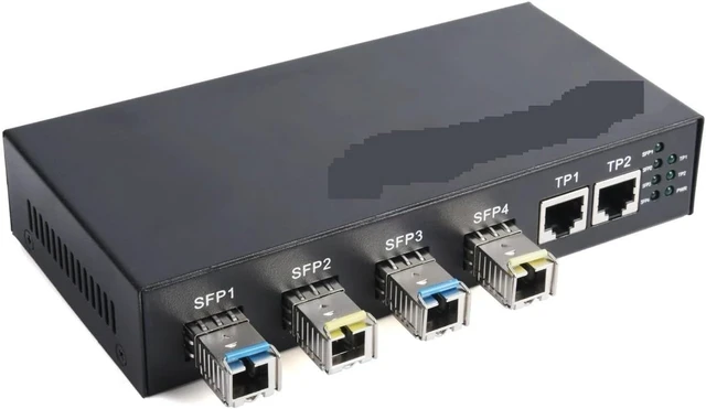 Alt view image 7 of 7 - 4 SFP to 2 RJ45 Transceiver 10/100/1000M Fiber Optic Switch