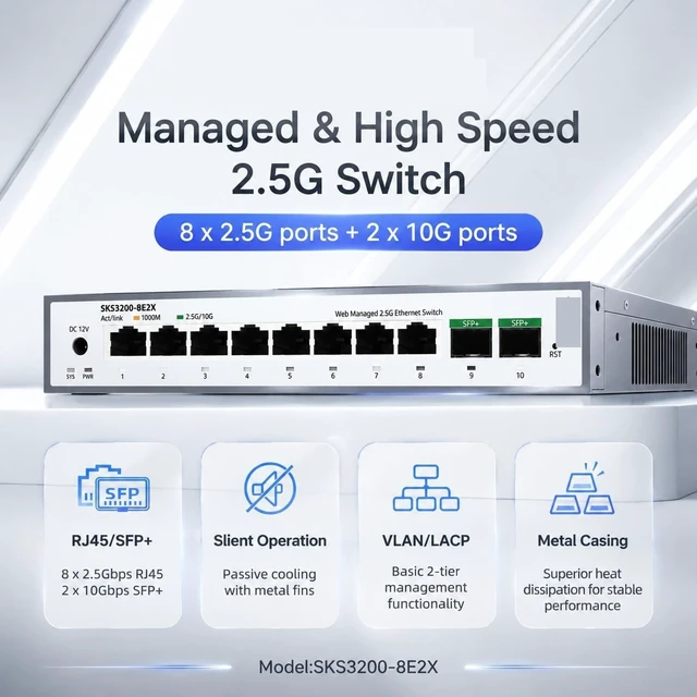 Alt view image 2 of 5 - SKS3200-8E2X 8-Port 2.5G RJ45 + 2×10G SFP+ Web Managed Switch