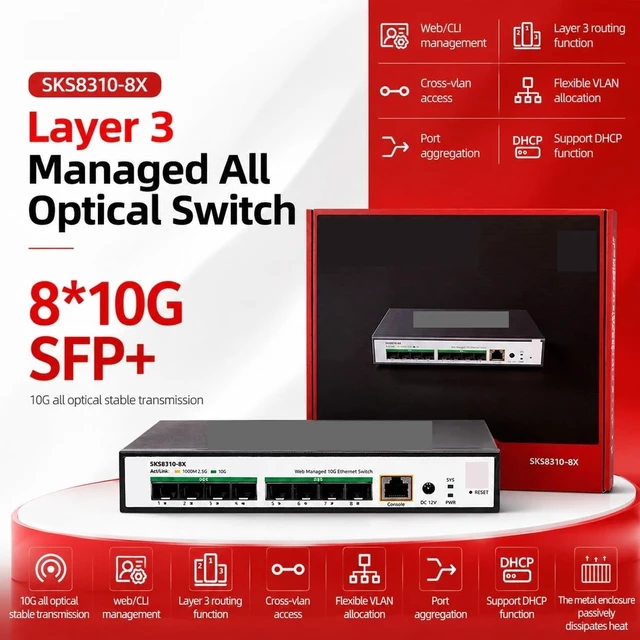 Alt view image 2 of 3 - SKS8310-8X 8 Port 10G SFP+ Layer 3 Managed Switch Support