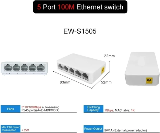 Alt view image 2 of 2 - 1 PCS 10/100/1000Mbps Full Gigabit Ethernet Switch 5/8 Ports(EW-S1505)