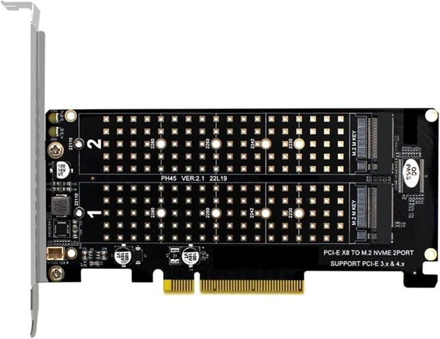 Alt view image 2 of 3 - Dual M.2 NVME to PCI Express X8 4.0 Controller PCIE Split Card 2 Ports M2 NVME M Key for 2230 2242 2260 2280 22110 NVME SSD