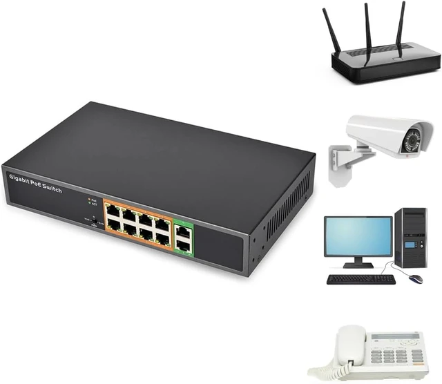 Alt view image 4 of 7 - Unmanaged Networking Switcher 10 Port 8 PoE Plus 2 Uplink Port
