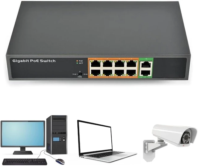 Alt view image 2 of 7 - Unmanaged Networking Switcher 10 Port 8 PoE Plus 2 Uplink Port