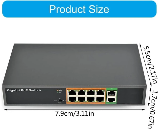 Alt view image 5 of 7 - Unmanaged Networking Switcher 10 Port 8 PoE Plus 2 Uplink Port