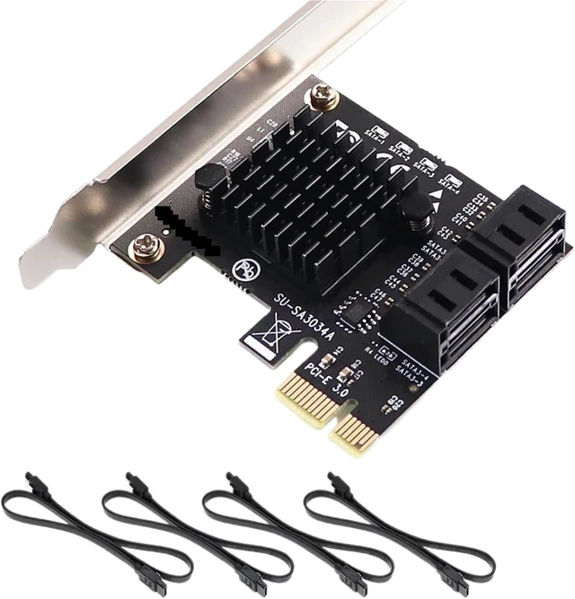 Main image of 4 Ports 3 III 3.0 6 Gbps SSD to PCI e Adapter PCIe PCI-e x1 Controller Board Expansion Card Support x4 x6 x8 x16(with 4X SATA Cable)