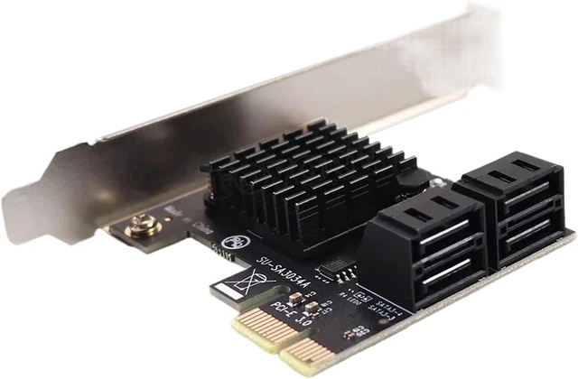Alt view image 2 of 2 - 4 Ports 3 III 3.0 6 Gbps SSD to PCI e Adapter PCIe PCI-e x1 Controller Board Expansion Card Support x4 x6 x8 x16(with 4X SATA Cable)