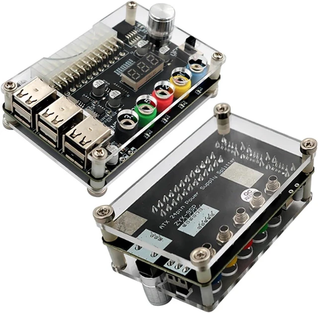 Alt view image 2 of 3 - 24Pin ATX Power Supply Breakout Board Adjustable Voltage Knob Power Transfer Board 6 Ports
