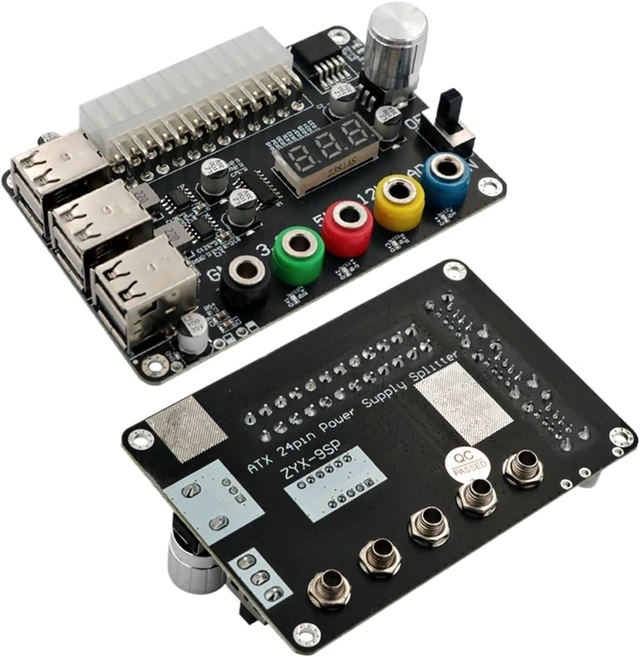 Alt view image 3 of 3 - 24Pin ATX Power Supply Breakout Board Adjustable Voltage Knob Power Transfer Board 6 Ports