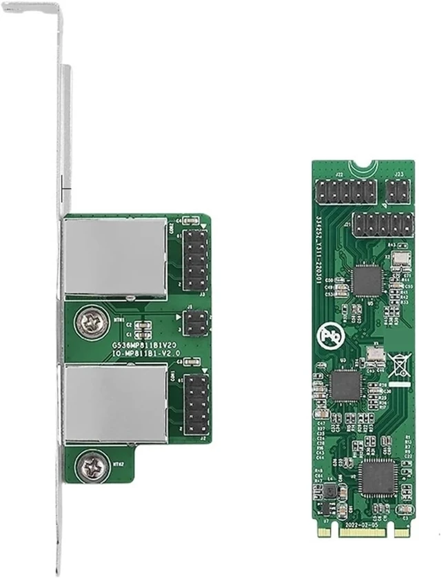 Alt view image 2 of 3 - Card M.2 to 2 Ports RJ45 2.5G Gigabit Ethernet Adapter NIC 2500mbps B/M Key M2 22 * 80mm