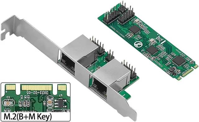 Alt view image 3 of 3 - Card M.2 to 2 Ports RJ45 2.5G Gigabit Ethernet Adapter NIC 2500mbps B/M Key M2 22 * 80mm