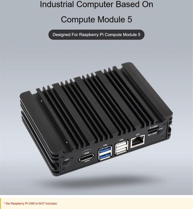 Alt view image 2 of 7 - TUOPUONE Industrial Computer for Pi CM5 (NOT Included), 1000M Ethernet RJ45 Port, Onboard 2 × RS485 + 2 × RS232 interfaces