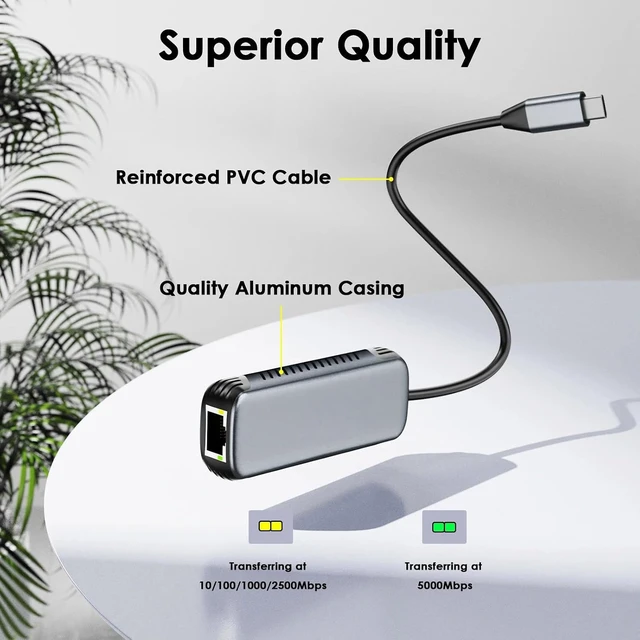 Alt view image 5 of 7 - 5Gbps Ethernet Adapter RJ45 to Type C Internet Converter