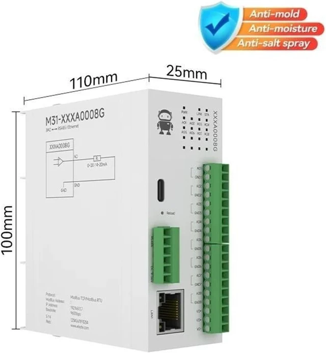 Alt view image 2 of 5 - 8AO RJ45/RS485 Analog Switch Acquisition Distributed Remote IO Module