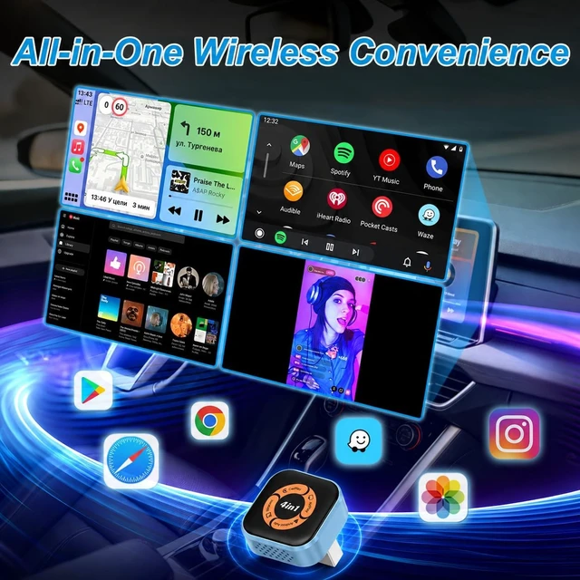 Alt view image 2 of 7 - 4-in-1 Wireless CarPlay & Android Auto Adapter