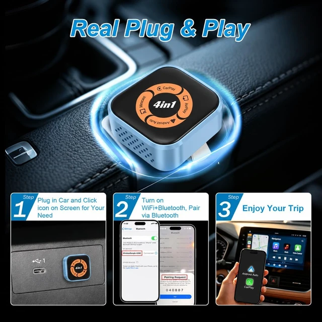 Alt view image 3 of 7 - 4-in-1 Wireless CarPlay & Android Auto Adapter