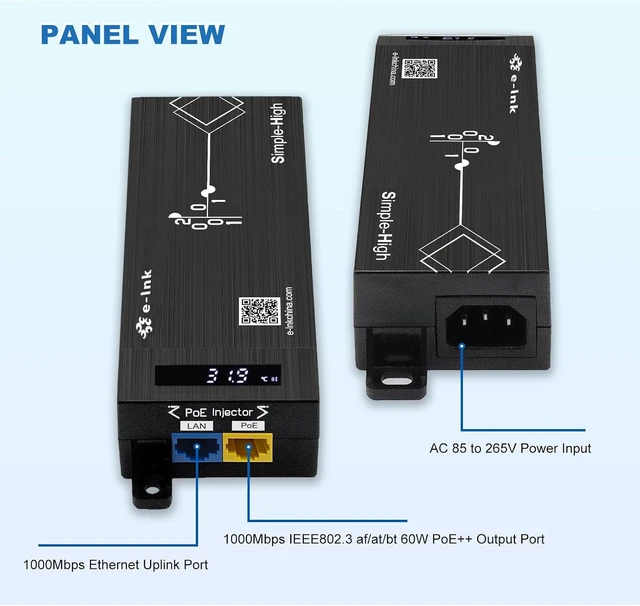 Alt view image 2 of 6 - 60W PoE Injector Gigabit with LED Display