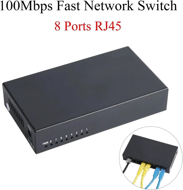Alt view image 2 of 6 - 8 Port 100Mbps Fast Ethernet Switch, Metal Network Hub for Home Office