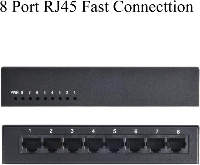 Alt view image 5 of 6 - 8 Port 100Mbps Fast Ethernet Switch, Metal Network Hub for Home Office