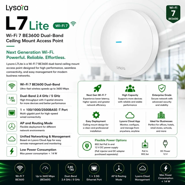 Alt view image 2 of 7 - Lysora L7Lite Wi-Fi 7 BE3600 Dual-Band Ceiling Mount Access Point