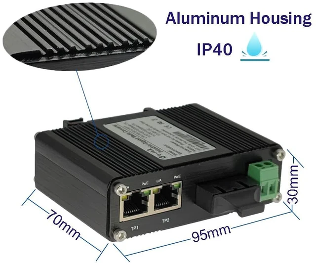 Alt view image 3 of 7 - 2CH Gigabit RJ45-2CH SC 20km Mini Industrial PoE Fiber Media Converter