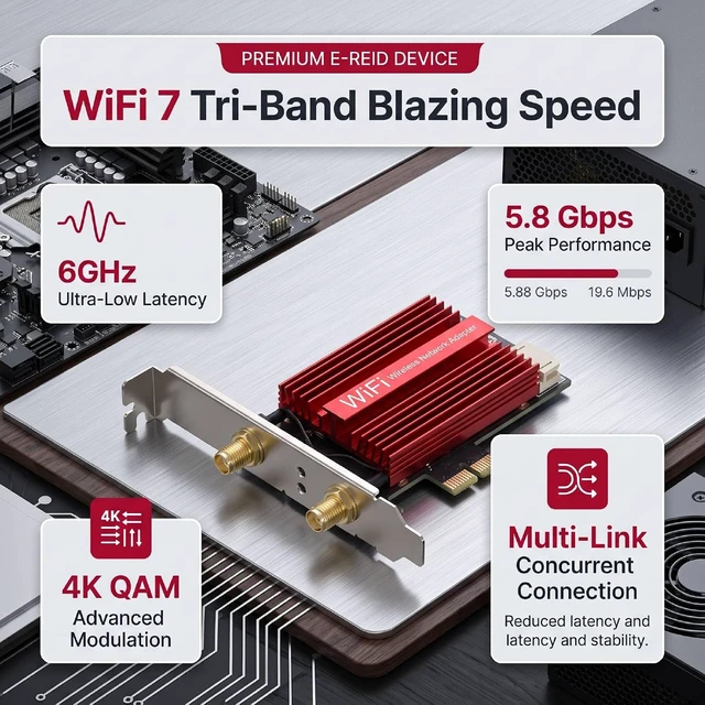 Alt view image 3 of 7 - Bewinner WiFi 7 Wireless Card Tri Band 5.8 Gbps M.2 Adapter for PC 11