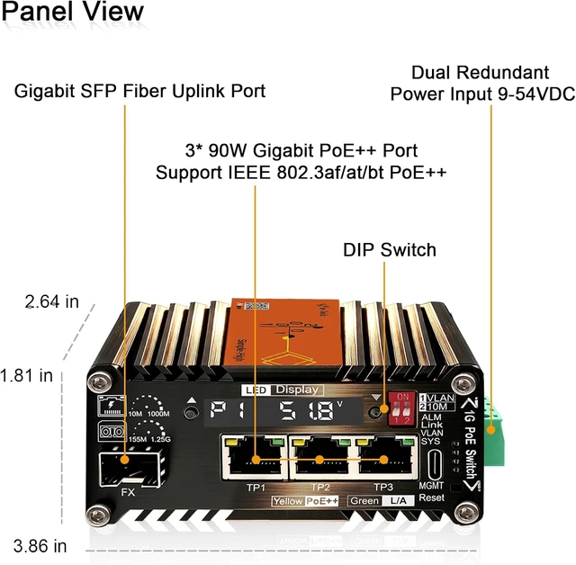 Alt view image 2 of 7 - 1 SFP 3 RJ45 90W PoE++ Switch with Mobile APP Smart AI Switch