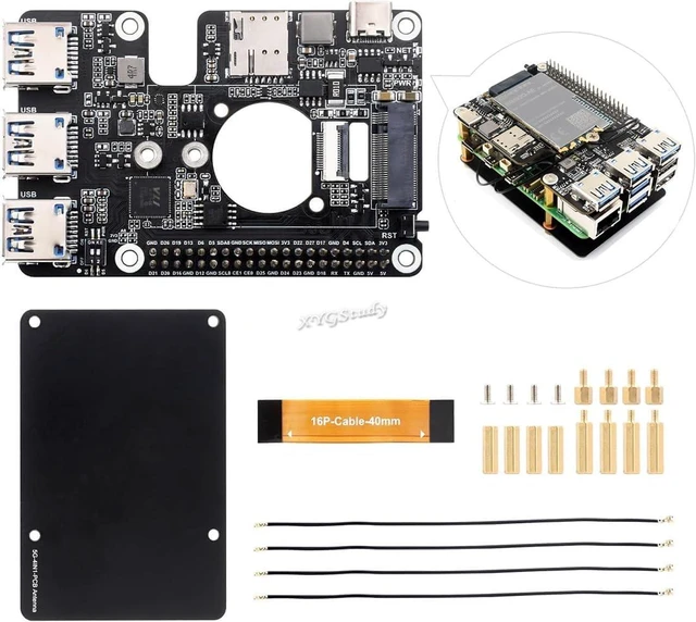 Main image of PCIe to M.2 4G/5G and USB 3.2 HAT+ for Raspberry Pi 5, Compatible with SIMCom/Quectel 4G/5G Modules, Includes 5G-4IN1-PCB Antenna, High-speed Networking