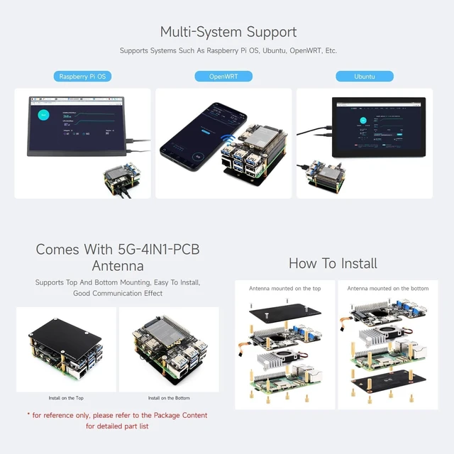 Alt view image 6 of 7 - PCIe to M.2 4G/5G and USB 3.2 HAT+ for Raspberry Pi 5, Compatible with SIMCom/Quectel 4G/5G Modules, Includes 5G-4IN1-PCB Antenna, High-speed Networking