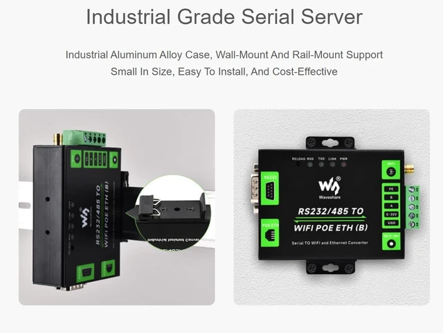 Alt view image 6 of 7 - Industrial Grade Serial Server RS232/485 to WiFi and Ethernet Modbus Gateway MQTT Gateway Metal Case with RJ45 Network Port with PoE Support