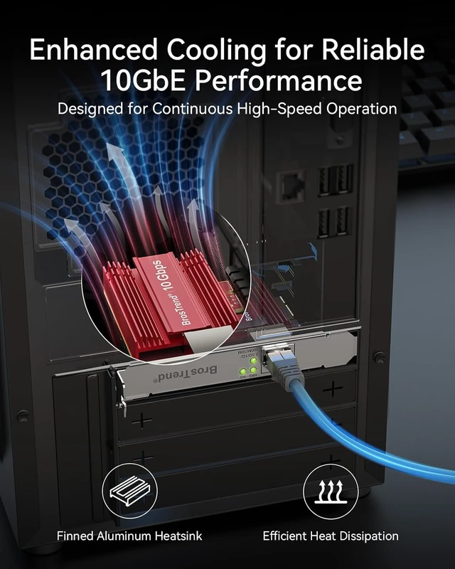 Alt view image 6 of 6 - BrosTrend 10GB PCIe Network Card for PC Desktop Gaming, Lifetime Protection