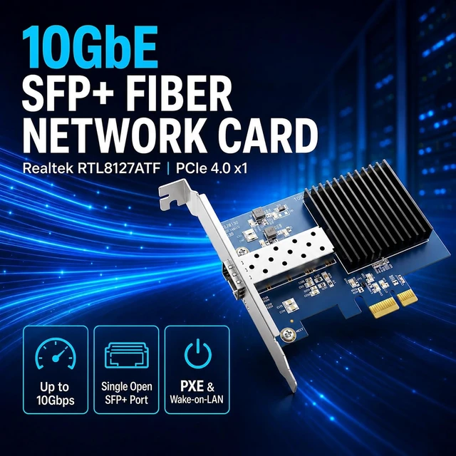 Alt view image 2 of 7 - 10GbE SFP+ PCIe Network Card, Realtek RTL8127ATF