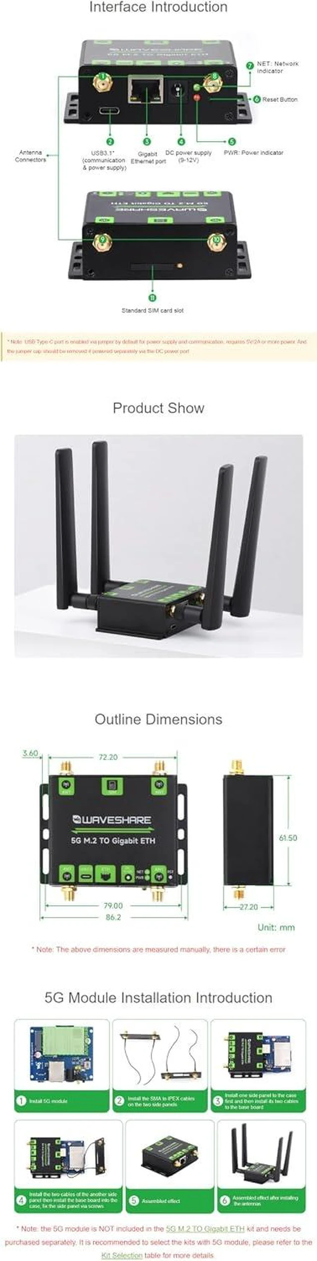 Alt view image 6 of 7 - 5G M.2 to Gigabit ETH Converter 5G M.2 to USB3.1 Aluminum Alloy Case Quad Antennas Supports 5G modules with M.2 (NGFF) Key B Interface Wall-Mount Support