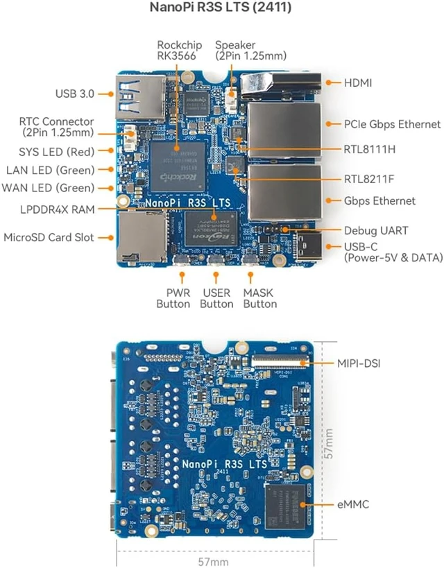 Alt view image 5 of 6 - NanoPi R3S LTS Dual-Gbps Ethernet Ports Router Rockchip RK3566 Quad-Core A55 SoC Mini PC Board Support OpenMediaVault, OpenWrt (2GB Ram No emmc Pro Mental Kit)