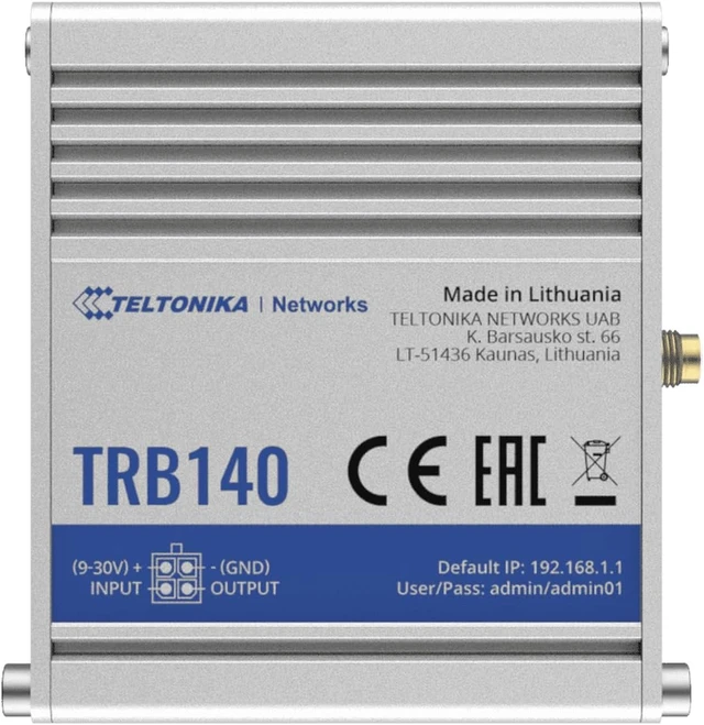 Alt view image 4 of 7 - Teltonika TRB140003000 Model TRB140 Industrial LTE Gateway; For Europe, the Middle East, Africa, Korea, Thailand, India, and Malaysia Operators Only; 4G/LTE, 3G and 2G Connectivity; Ethernet Interface