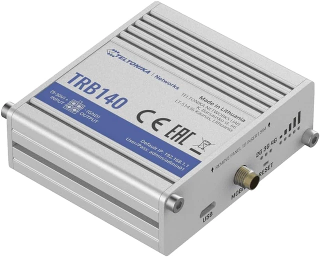 Alt view image 7 of 7 - Teltonika TRB140003000 Model TRB140 Industrial LTE Gateway; For Europe, the Middle East, Africa, Korea, Thailand, India, and Malaysia Operators Only; 4G/LTE, 3G and 2G Connectivity; Ethernet Interface