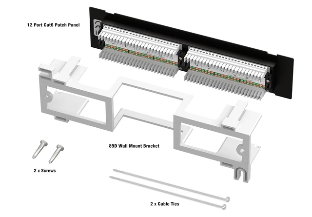 Alt view image 4 of 7 - 12 Port Patch Panel, Mini 12 Port Vertical Cat6 Patch Panel with Wallmount Bracket Included and 89D Bracket, 568A/B Compatible and RJ45 Cat6 Keystone Coupler 25-Pack